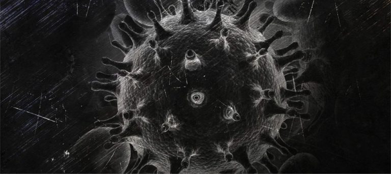 Electron-microscope style rendering of a virus particle