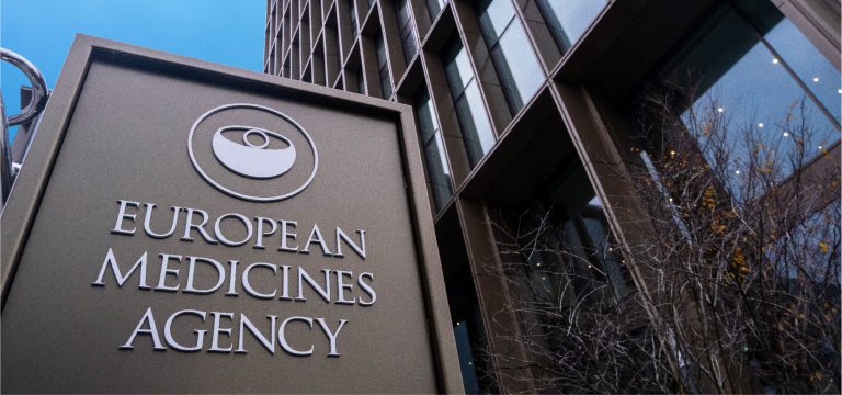 The European Medicines Agency name plaque outside its building